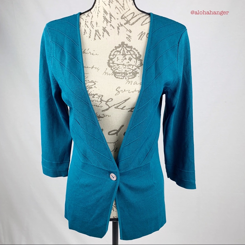 SML Design Soft Jersey Knit Turquoise Single Button Cardigan Women's Sz. S EUC!